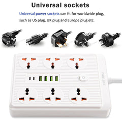 Universal Power Extension Cord with 6 Socket and 4 Usb Port Plus 2 PD Fast Port - Extension board Multi Protection - Socket Board