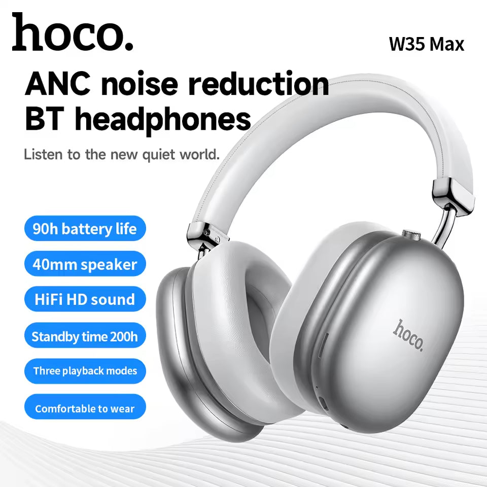 Hoco W35 Max BT Wireless Bluetooth Headphones Stereo Earphones High Fidelity Foldable Sport Cable Audio for iPhone and Android - Wireless Head phones - Anc Wireless Headphone
