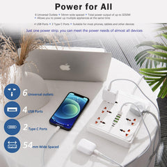 Universal Power Extension Cord with 6 Socket and 4 Usb Port Plus 2 PD Fast Port - Extension board Multi Protection - Socket Board