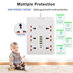 Universal Power Extension Cord with 6 Socket and 4 Usb Port Plus 2 PD Fast Port - Extension board Multi Protection - Socket Board
