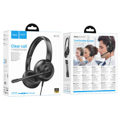 Hoco W112 Wired Headphone - Call Center Headphones - Head phones with Mic - Office Meeting Headphones - Pure Sound Quality Headset