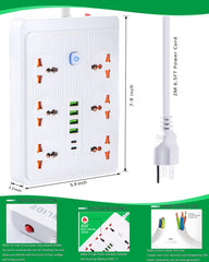 Universal Power Extension Cord with 6 Socket and 4 Usb Port Plus 2 PD Fast Port - Extension board Multi Protection - Socket Board