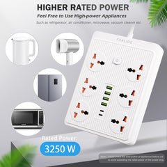 Universal Power Extension Cord with 6 Socket and 4 Usb Port Plus 2 PD Fast Port - Extension board Multi Protection - Socket Board