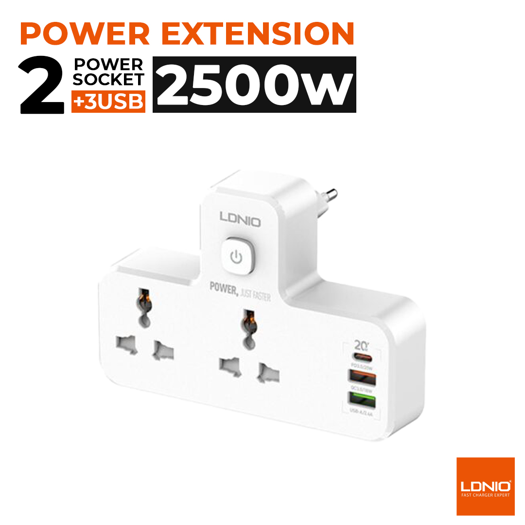 Ldnio SC2311 20W 3-Port USB Charger Extension - Power Extension - Fast Charging Socket Extension