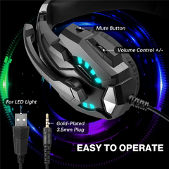 Kotion Each G9000 Pro Stereo Gaming Headset for PS4, PC, Xbox One Controller, Gaming Headphones Noise Cancelling Over Ear Headphones with Mic, LED Light, Bass Surround